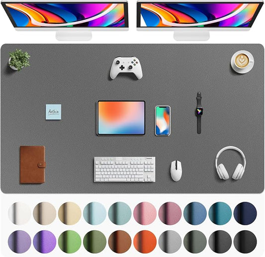 Aothia Faux Leather Desk Mat - Large Mouse Pad, Non-Slip PU Leather Blotter, Waterproof Writing Surface for Office and Home (Grey, 63" x 24")