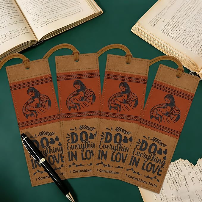 1PC Leather Bookmark Bible Bookmarks for Reading Women Men Book Lovers Gifts, Stitched Religious Christian Bookmark Page Markers Inspirational Bible Verse Scripture Book Marks (Vintage-2-Jesus)
