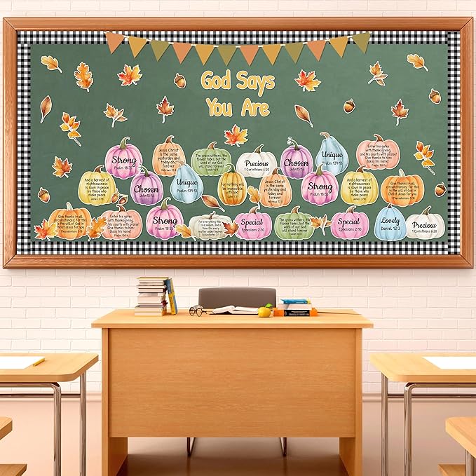 137Pcs Religious Fall Bulletin Board Decorations Set, Christian Bible Verse Thanksgiving Bulletin Board Decor, Watercolor Pumpkin Maple Leaves Cutout Sunday School Chalkboard Wall Supplies