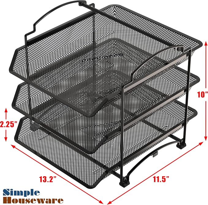 Simple Houseware 3-Tier Stackable and Sliding Desktop Document Letter Tray Organizer, Black