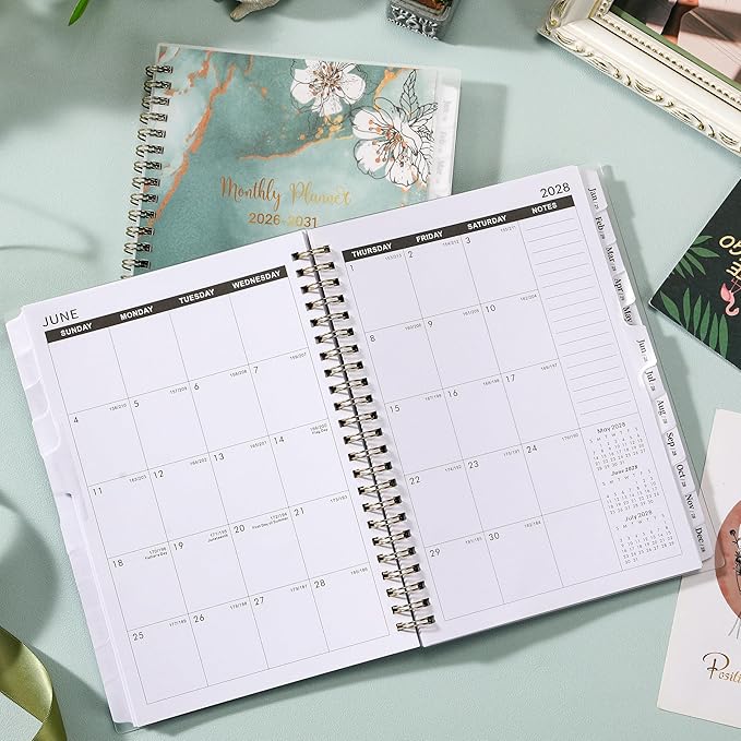2026-2031 Monthly Planner - 5 Year Planner/Calendar 2026-2031 Spiral Bound, July. 2026 - June. 2031, 6.3" x 8.4", Twin-Wire Binding + Tabs - Green
