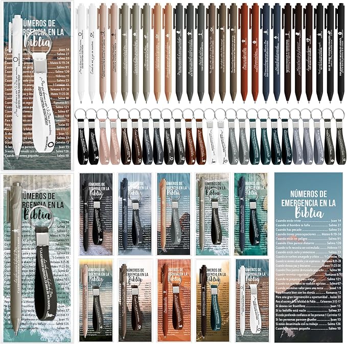 150 Pcs/50 Set Fathers Day Christian Gifts Bulk Bible Verse Pens, Scripture Keychains & Bookmarks, Graduation 2026, Appreciation, Church Party Favors Gifts for Men Women, Pastor, Teacher (Spanish)