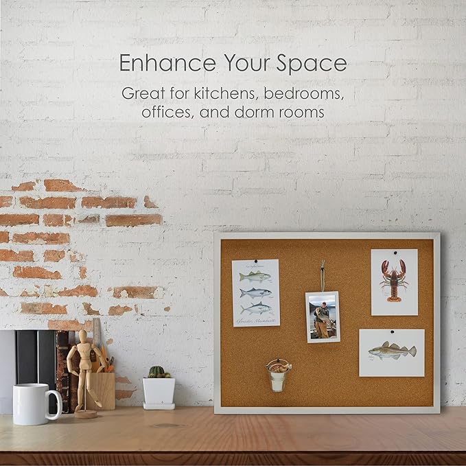 Mikasa Silver Framed Cork Board, Includes 5 Tacks, 24x19x1.5 Inch, Silver