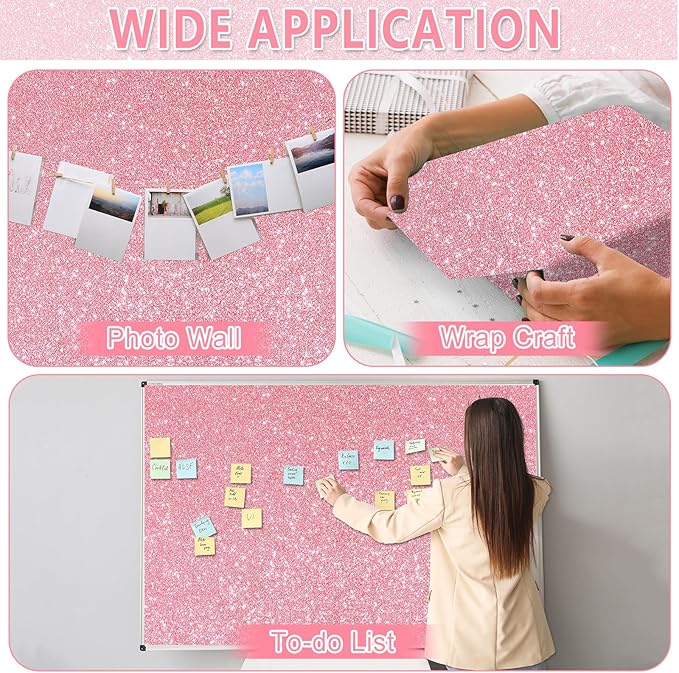 Glitter Bulletin Board Roll Pink Bulletin Board Paper Sparkle Pink Wrapping DIY Art Crafts Fade Resistant Wrinkle Resistant Poster for Classroom Office Home Backdrop Decoration 15.7" x 40 Ft