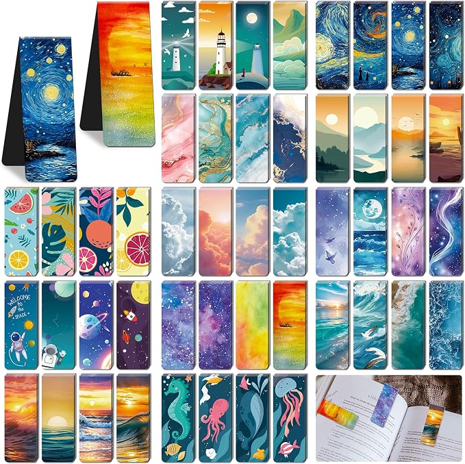 Pack Magnetic Bookmarks Bulk Book Marks for Reading Women Men Adults Book Lovers Gifts, Cute Bookmarks Magnet Bookmark Clips Magnetic Page Markers Pretty Funny BookMarker（Pattern） (Multi-Style, 48)