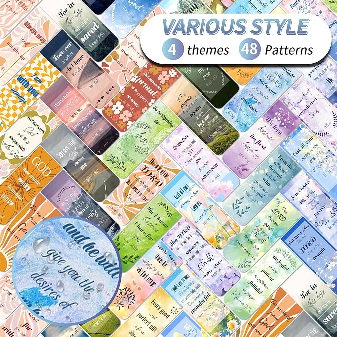 48 Piece Bible Verse Magnetic Bookmarks - Christian Scripture Inspirational Book Marks with Boxes - Religious Motivational Book Marker Prayer Page Clips for Women & Men Reading Gifts (Unique Style)