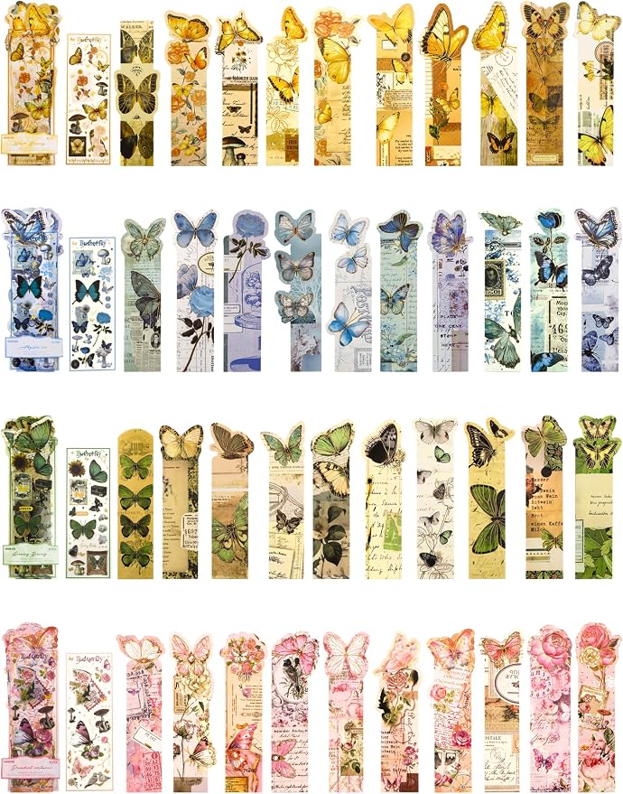 40 Pcs Butterfly Bookmarks, Assorted Set - 4 Pack Aesthetic Bookmarks for Readers, Gift for Nature Lovers, Including UV Stickers