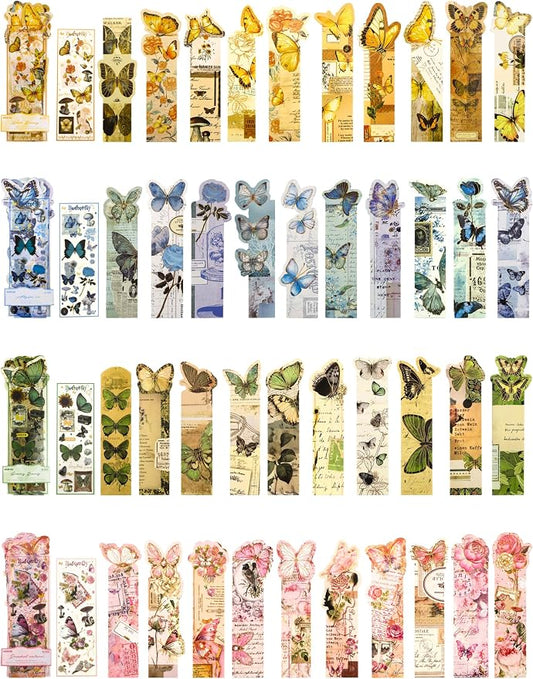 40 Pcs Butterfly Bookmarks, Assorted Set - 4 Pack Aesthetic Bookmarks for Readers, Gift for Nature Lovers, Including UV Stickers