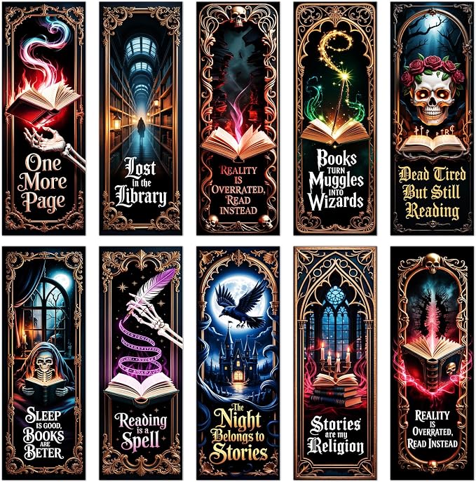 Wxiben Dark Romance Bookmarks Gifts - 100 Pcs Gothic Fantasy Paper Bookmarks Double Sided Tarot Card Skull Book Markers Page Clip Gift for Women Men Teachers Office Book Lovers Bookish Supplies