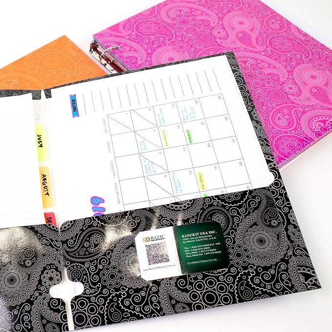 BAZIC Products 2 Pocket Paper Folder, Letter Size Document Organizer for School, Office, Business Use, Paisley Design Portfolio Folder for Homework, Reports & Forms, Assorted Colors, 48-Pack