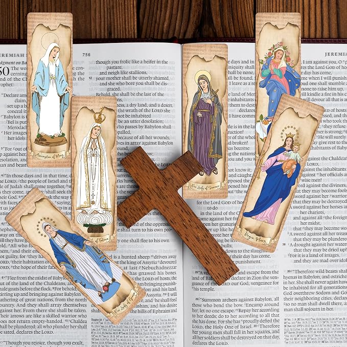 Religious Bible Catholic Bookmarks, 48 Pcs Virgin Mary Christian Book Markers, Scripture Bible Study Gifts for Women Men Book Lovers