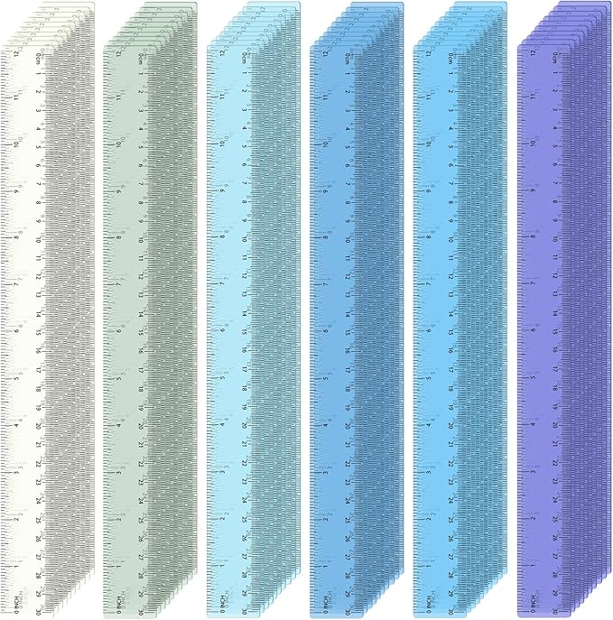 60 Pcs Plastic Clear Rulers 12 Inch, Transparent Assorted Color Ruler Bulk, with Imperial and Metric Scales for Home Office Supplies, Available in 6Colors(Ocean Colors)