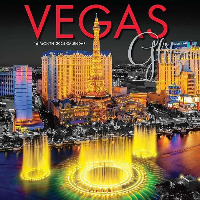 Graphique 2024 Vegas Glitz Wall Calendar | 12” x 12” | Thick Paper | Home & Office Organizer | Large Monthly Grid | 3 Languages & Marked Holidays | 4 Month Preview Page for 2025