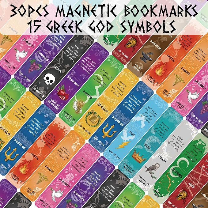 Greek Mythology Magnetic Bookmarks, 30pcs Olympian Gods Magnetic Bookmark Clips, Olympian Gods Symbol Magnetic Page Markers, Htabiol Greek Mythology Gifts, Ideal for Percy Jackson Party Favors Gifts
