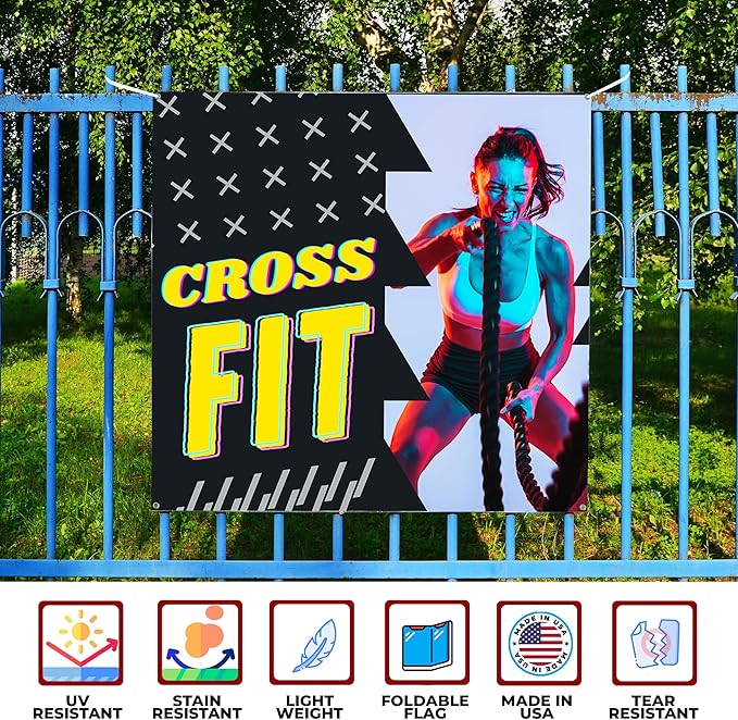 Crosss Fit Large Banners and Signs for Outdoor by Mavis Printing-Polyester Banner with 4 Holes for Easy Hang Indoor & Outdoor|4x1 Feet HD Print Sign to Promote Church| Made in USA
