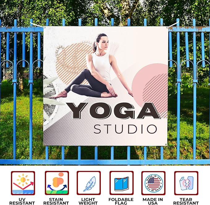 Yogga Studio Large Banners and Signs for Outdoor by Mavis Printing-Polyester Banner with 4 Holes for Easy Hang Indoor & Outdoor|4x1 Feet HD Print Sign to Promote Church| Made in USA