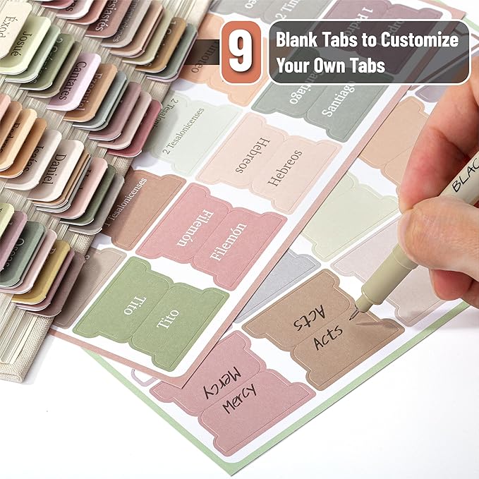 Mr. Pen- Spanish Bible Tabs, 75 pcs, Boho Theme, Laminated Bible Tabs for Women and Men