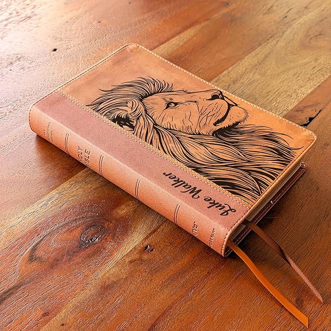 Farm and Posh Personalized NIV Personal Bible with Crown of Thorns | Large Print (Brown Lion Side Profile)
