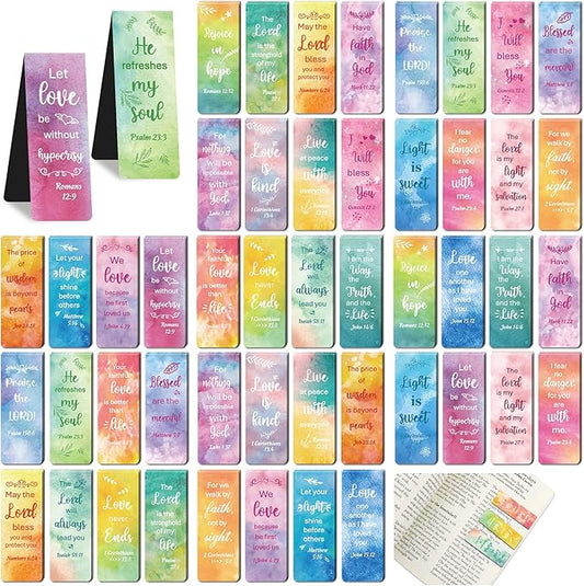 48Pack Magnetic Bookmarks Christian Bookmarks Bulk Bible Bookmark for Reading Women Men Kids Teacher Book Lovers Gifts, Religious Magnet Bookmark Clips Cute Personalized Book Marks (Watercolor)