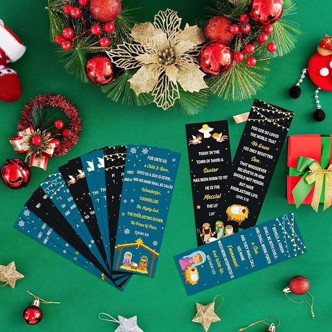 TICIAGA Christmas Bible Verses Bookmarks - 60PCS Christian Scripture Prayer Bookmarks Bulk for Kids, John 3:16 Religious Jesus Christian Book Marker for Sunday School, Christmas Gifts for Women