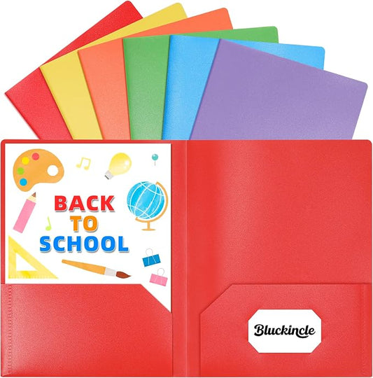 Folders with Pockets, 2 Pocket Plastic Folder with Pockets for School Colored File Folder for Documents Letter Size with Business Card Slot Back to School Teacher Supplies(6 Pack Rainbow Colors)