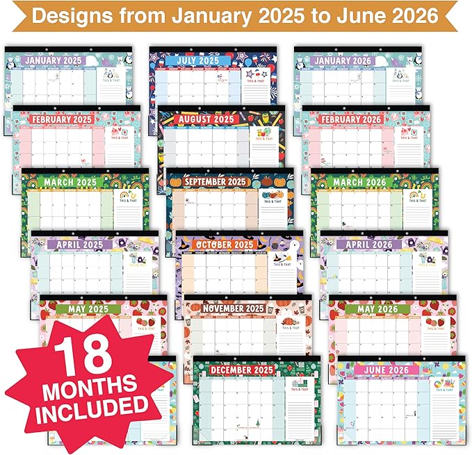 Hadley Designs Large Desk Calendar 2025-2026 - Desktop Calendar 2025, 18-Month Desk Calendars for Home, Office & Classroom, Cute Kraft Classroom Must Haves, Gifts for Coworkers, Teachers & Students