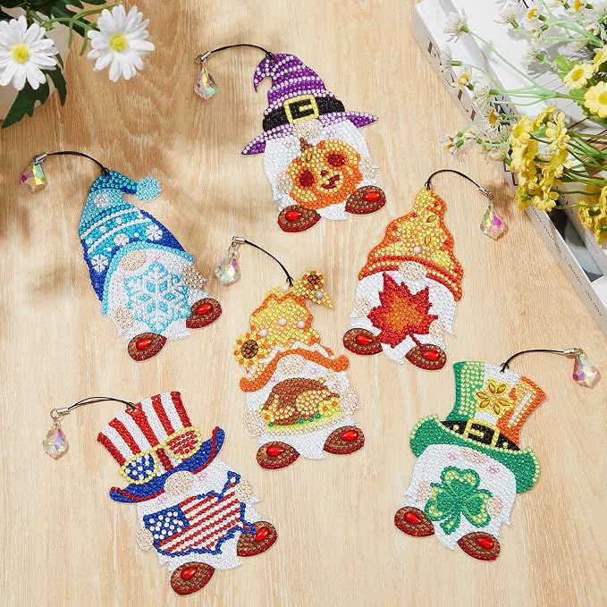 Tenceur 12 Pcs Gnome Diamond Art Kit for DIY Holiday Seasonal Gnome Crystal 5d Diamond Painting Bookmarks Rhinestone Kits for Reading Lover Home Fall Halloween DIY Crafts Gifts Decorations