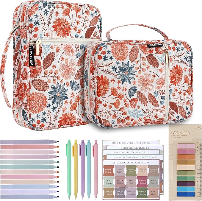 Bible Cover for Women with Flowers Printing, Bible Case,Bible Bag, Study Bible Case,Covers for Bible,Bible Boooks Covers forWomen (600D Polyester, Floral Study Accessories)