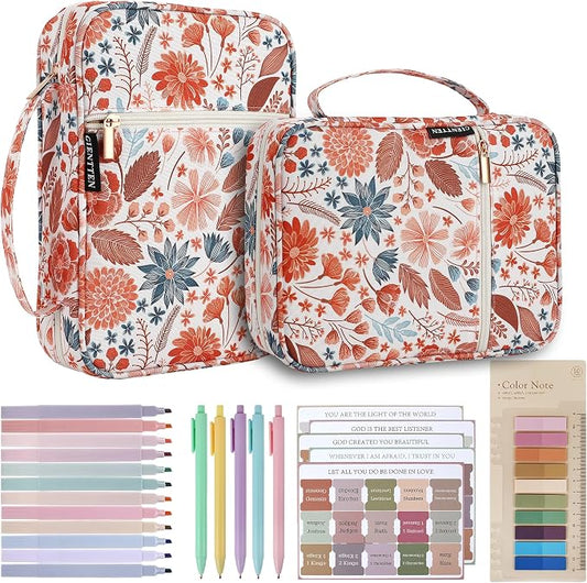 Bible Cover for Women with Flowers Printing, Bible Case,Bible Bag, Study Bible Case,Covers for Bible,Bible Boooks Covers forWomen (600D Polyester, Floral Study Accessories)