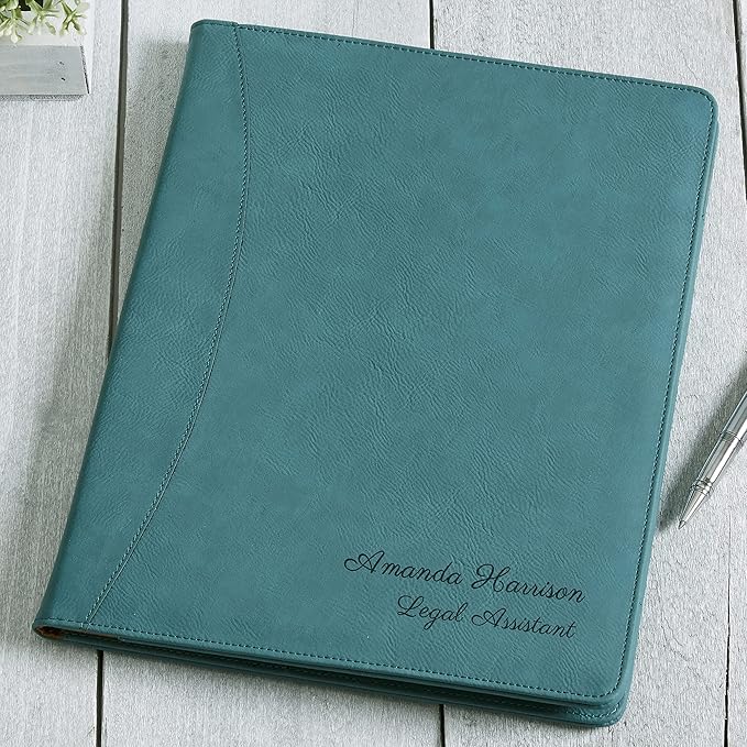 Personalization Universe Signature Series Personalized Full Pad Portfolio - Custom Faux Leather with Notepad, Business Card Slots, and Pen Loop - Ideal for Business, Personal Use, Padfolio