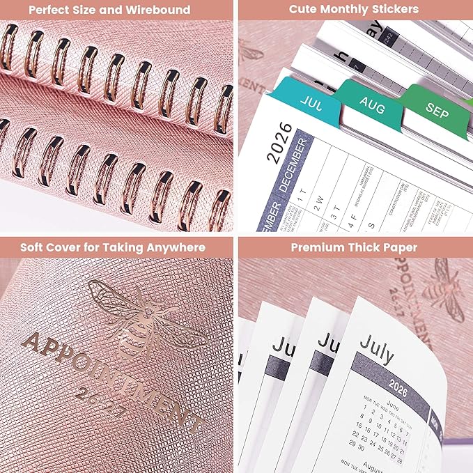 2026-2027 Appointment Book/Planner - Appointment Planner 2026-2027, July 2026 - June 2027, 11" x 9", 26-27 Daily Hourly Planner with 15-Minute Interval, Colorful Tabs - Rose Gold