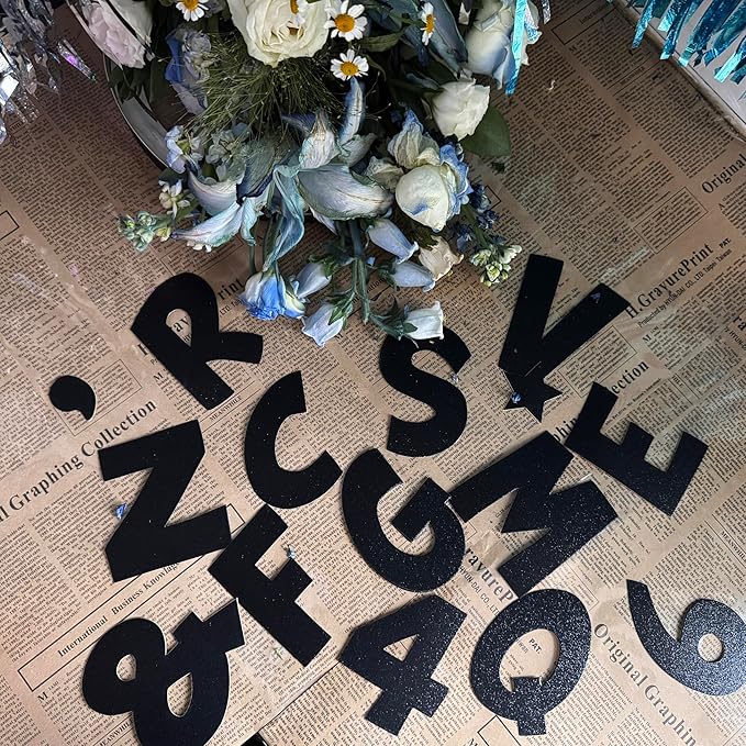 Glitter Bulletin Board Letters for Classroom Numbers Alphabet Poster Board Letters with Adhesive Dots Punctuation Symbols Cutout Bulletin Display School (Black)