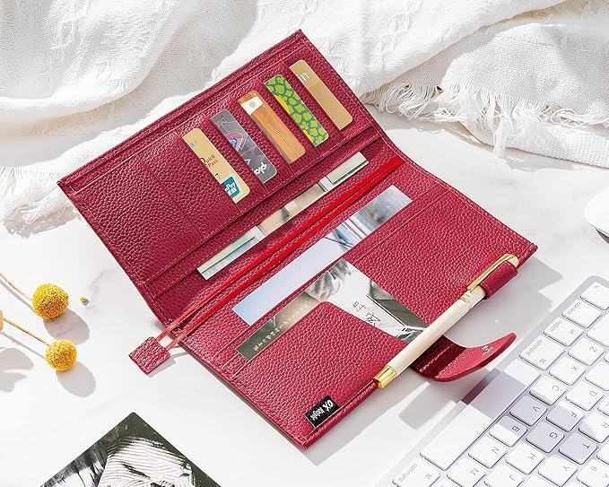 Genuine Leather Cover for Hobonichi Weeks/Weeks Mega with Pen Loop, Card Slots, Back Pocket, and Bookmarks (Red)