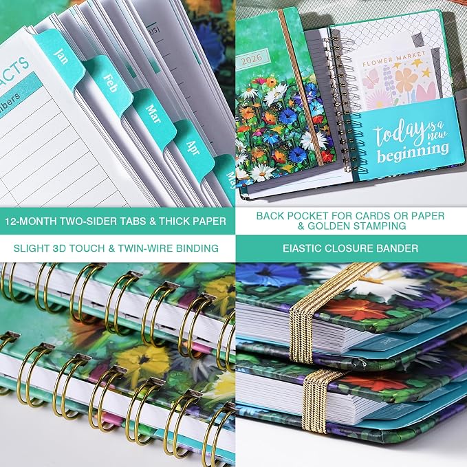 2026 Planner - Planner 2026 Weekly and Monthly, Jan 2026 - Dec 2026, 6.3’’ × 8.4’’, 12 Monthly Tabs, Hardcover, Elastic Closure, Inner Pocket
