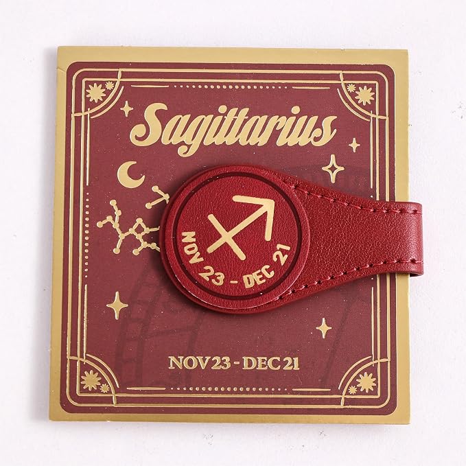 3 PCS Leather Magnetic Bookmark Clips, Zodiac PU Leather Bookmarks for Book Lovers, Full Set of Book Clip Accessories, Fire Sign