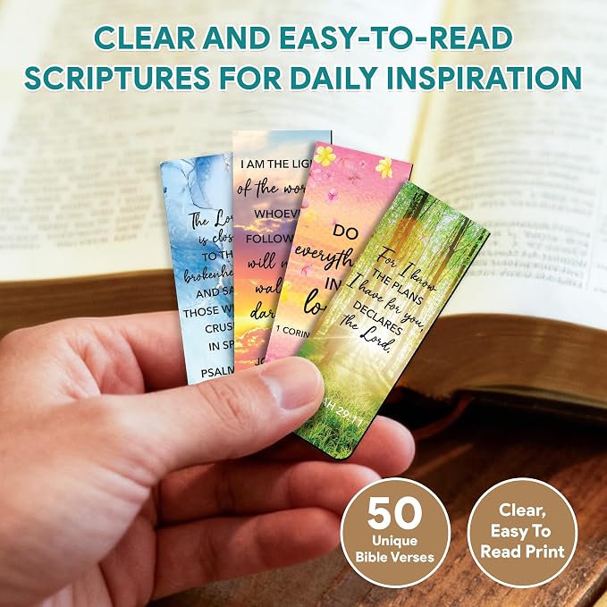 Decorably 50 Pack 0.8x2.3in Bible Religious Magnetic Bookmarks, Unique Motivational Designs Scriptures & Prayers Page Clips for Women & Men - for Faith Study, Devotional Verse, Journaling and Reading