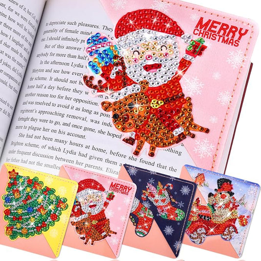 Christmas Diamond Art Bookmarks, 4 PCS Cute Diamond Art Bookmarks for Book Lovers, Christmas Gift DIY Diamond Art Accessories, Diamond Art Kits for Adults