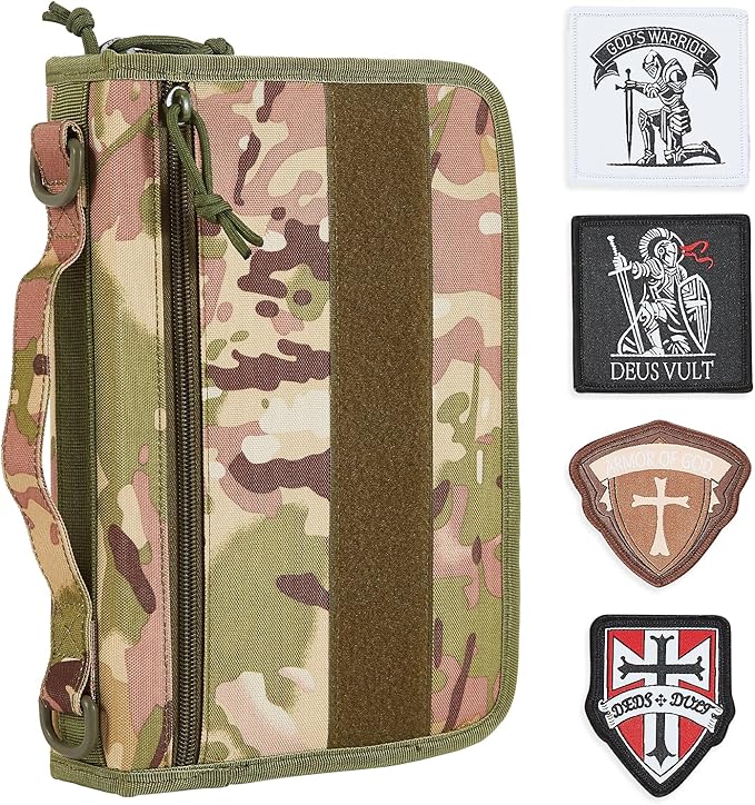 Tactical Bible Case Cover for Men, Bible Book Cover Organizer with Customizable Velcro Patch Panel, Gifts for Men, Women, Friends, Family