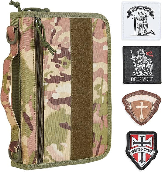 Tactical Bible Case Cover for Men, Bible Book Cover Organizer with Customizable Velcro Patch Panel, Gifts for Men, Women, Friends, Family