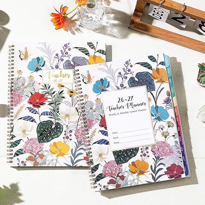 2026-2027 Teacher Planner, JUL 2026 - JUN 2027, Lesson Planner 2026-2027, 8.5" x 11", Colorful Monthly Tabs, Spiral Bound