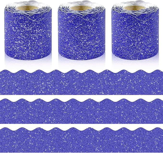 3 Rolls 98.4 Ft Glitter Bulletin Board Borders Set - Royal Blue Bulletin Board Decorations for Classroom, Office，School Supplies & Home DIY - Perfect for Teachers, Posters & Birthday Party Decor