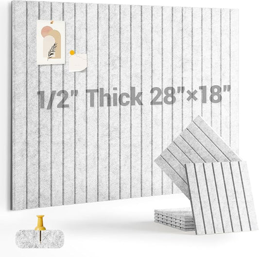 1/2" Thick Cork Board for Office, 6 Pack Felt Wall Tiles -28"x18" with Safe Adhesive Tabs, Large Bulletin Board, Push Pin Board Organizer Wall - Gray Marble