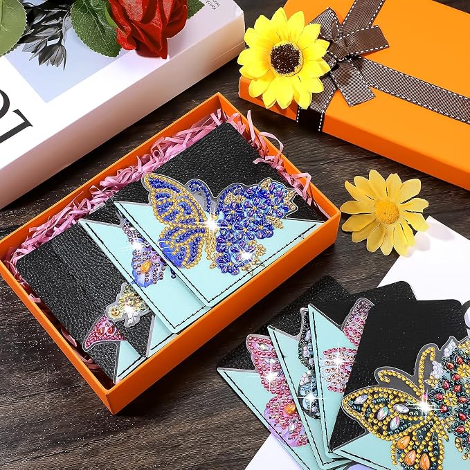 Ireer 8 Pcs Diamond Art Bookmark Kit Butterfly Diamond Painting Bookmark DIY Corner Book Marks for Kid Adult Book Lover Graduation Birthday Wedding Crafts Supplies, 8 Styles