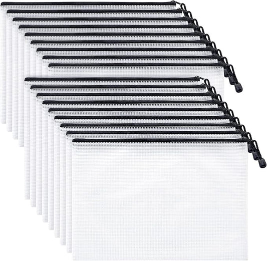 Mifflin-USA - Mesh Zipper Pouch Document Bag - Black, A4 Letter Size, 50 Pack - Clear Travel Zipper Bags - Waterproof Plastic Pouches - Large (L) Zip Pouch