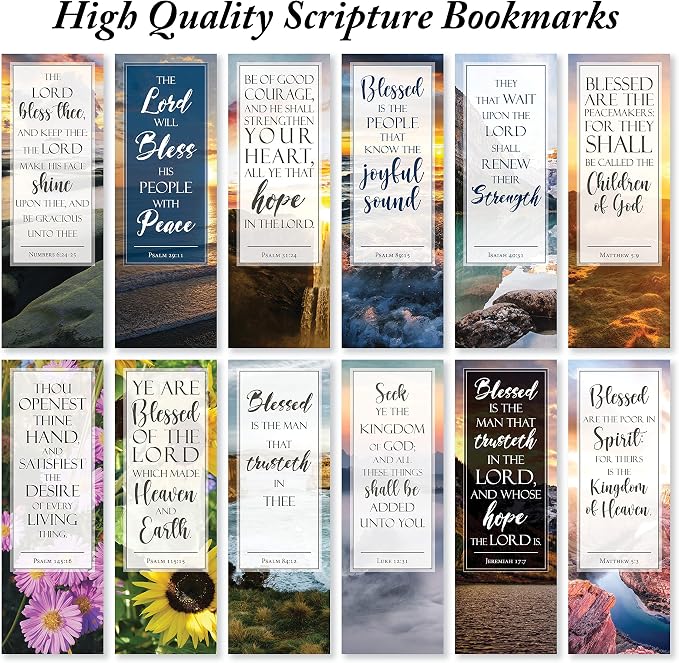 JBH Creations Blessings from Scripture Bible Verse Bookmarks - Pack of 48