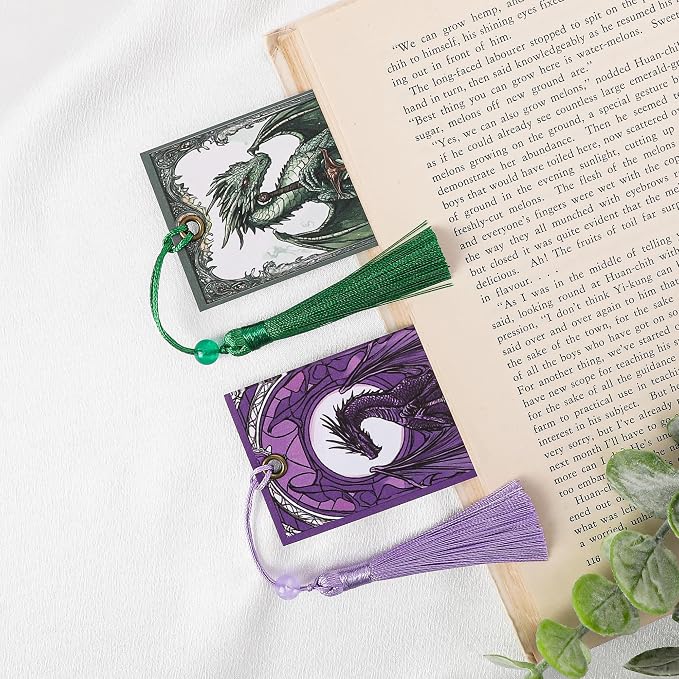 Dragon Sword Bookmark Gifts - 4 Pcs Fantasy Fourth Bookmarks with Tassels Paper Unique Vintage Wing Book Marks Office Home Supplies Gift for Reading Lovers Writers Kids Men Teacher Students