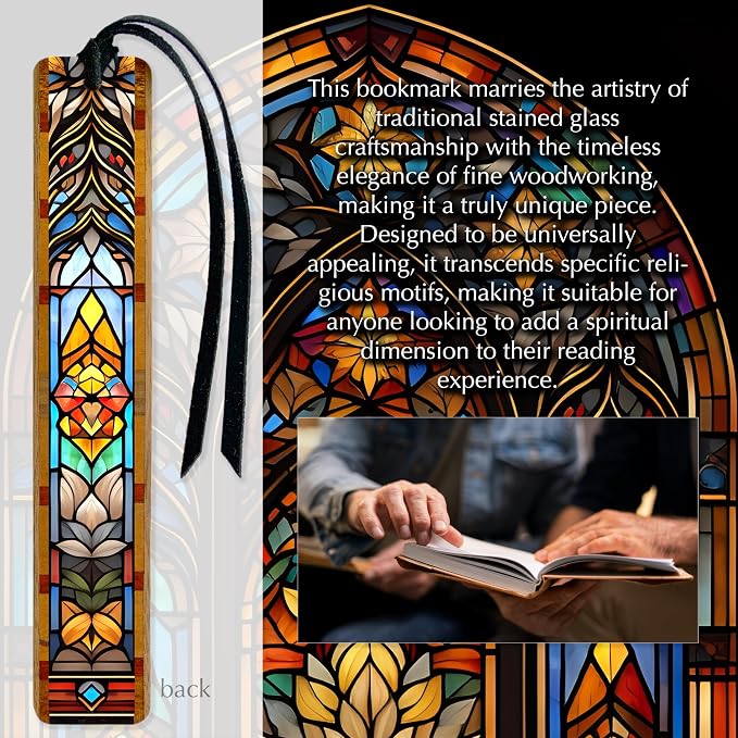 Double-Sided Stained Glass Floral Wooden Bookmark | Colorful Mosaic Botanical Design | Art Nouveau & Prairie Style Inspired Bookmark Gift for Readers | Handmade in the USA