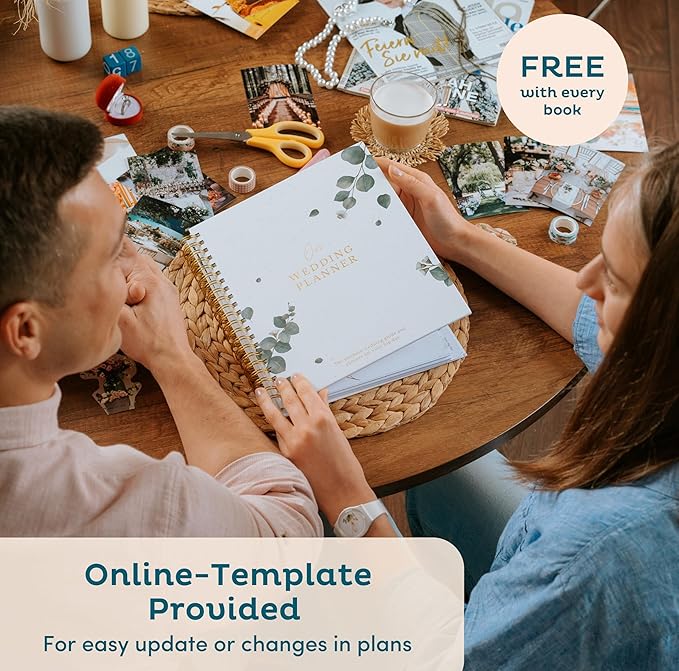 Timeless Premium Linen Wedding Planner Book and Organizer – Wedding Planning Book, Comprehensive Keepsake & Countdown Binder, Perfect Engagement Gift for Women, Customizable Front Photo Window (Cream Speckles)
