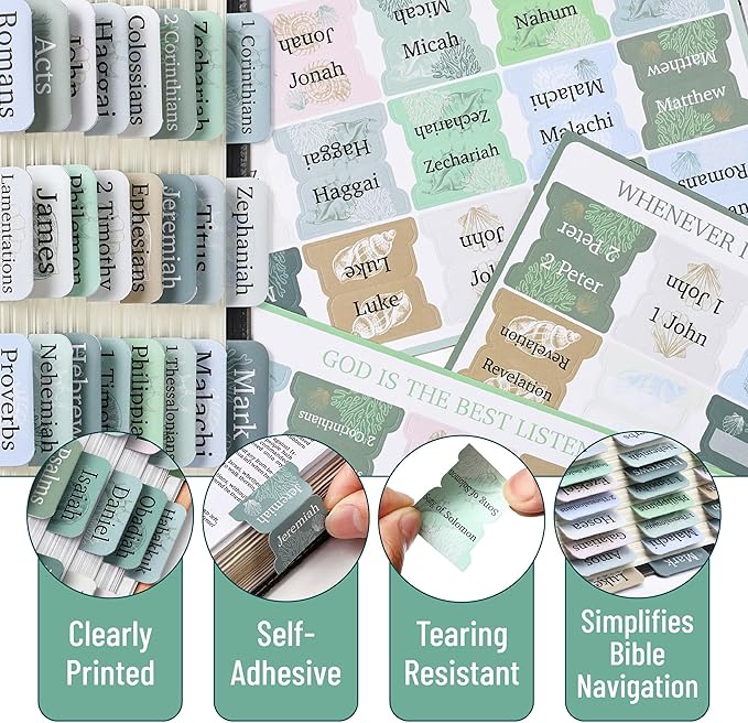 Mr. Pen- Bible Tabs, 75 Tabs, Coastal Meadow, Laminated Bible Tabs for Women and Men, Bible Tabs for Study Bible, Large Print Bible Index Tabs, Bible Book Tabs, Bible Labels Tabs, Mr. Pen Bible Tabs