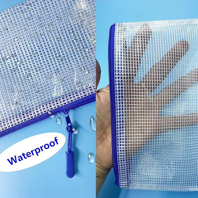10pcs Mesh Zipper Pouch Bags,Plastic Pencil Storage Bags，Bill Size 8.7" x 4.7", 10 Colors Waterproof Small Zipper Pouches for Travel, Cosmetics, School Office Organization